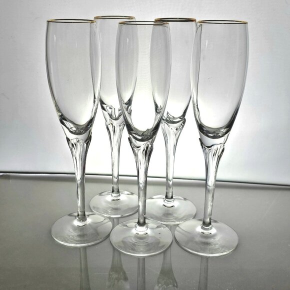 5 Lenox Erica Gold Champagne Glasses 9.25" fine crystal gold rim toasting presec - Picture 5 of 10